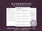 Handwriting dysgraphia practice worksheets for adults and teens, 30 pages, created by an occupational therapist