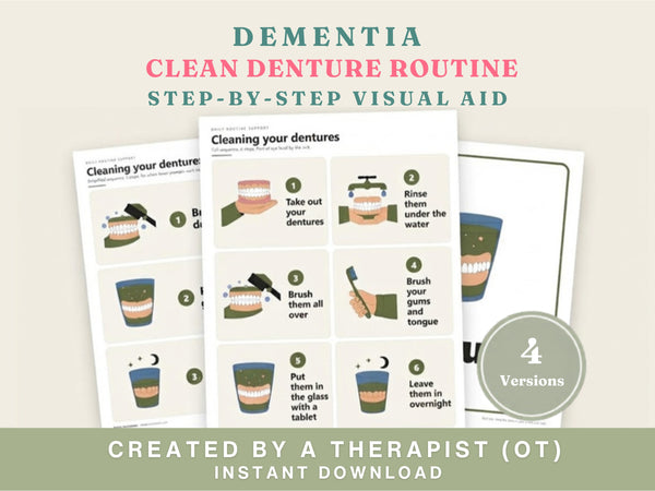 Dementia Denture Care Cards - Step-by-Step Cleaning Routine Visual Aid