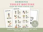 Dementia toilet routine cards: step-by-step visual aid in four versions, created by an occupational therapist