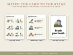 Match the card to the stage: 6-step card for early stage, 3-step card for middle stage, sink sign for later stage