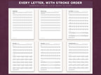 Every letter with stroke order: numbered arrows show where to start on each letter family worksheet