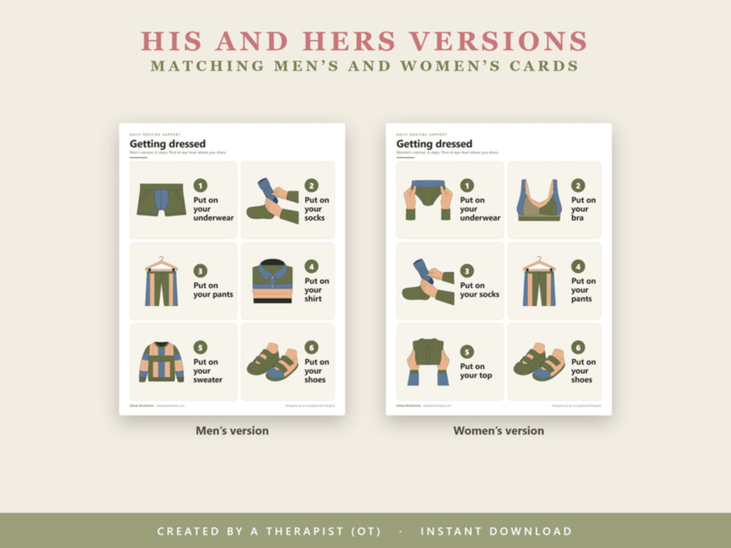 His and hers versions: matching men's and women's dressing cards side by side