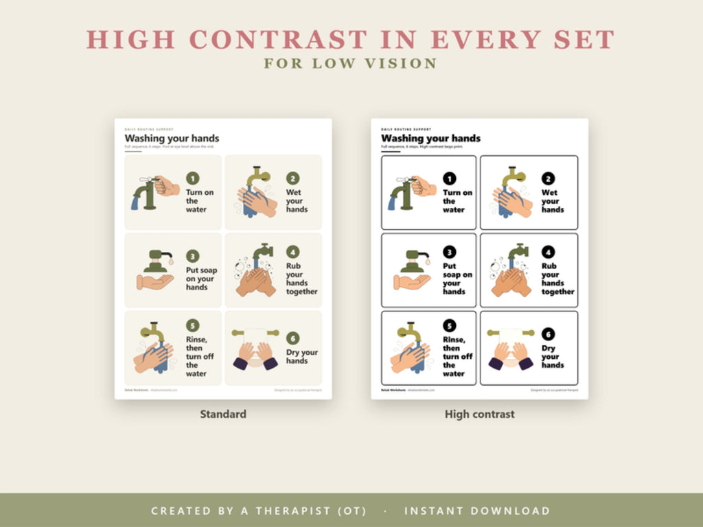 High contrast in every set: standard and high-contrast cards for low vision