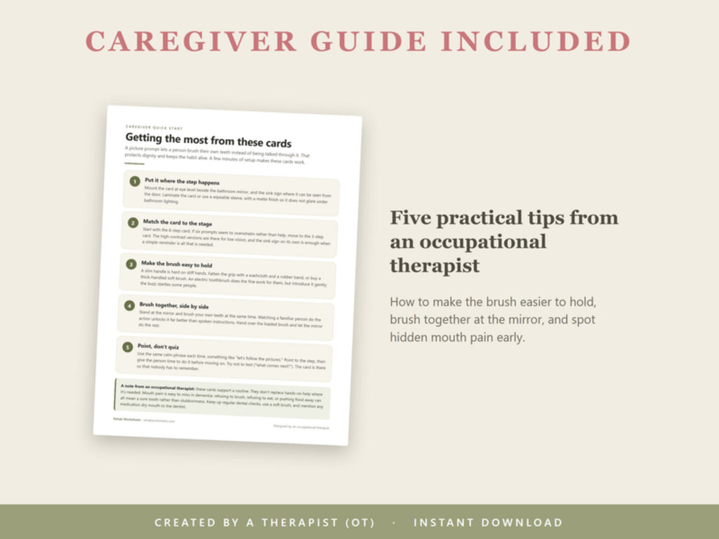 Caregiver guide included: five practical tips from an occupational therapist