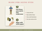 Made for aging eyes: large-print text, big numbered steps, clear adult illustrations, one action per tile
