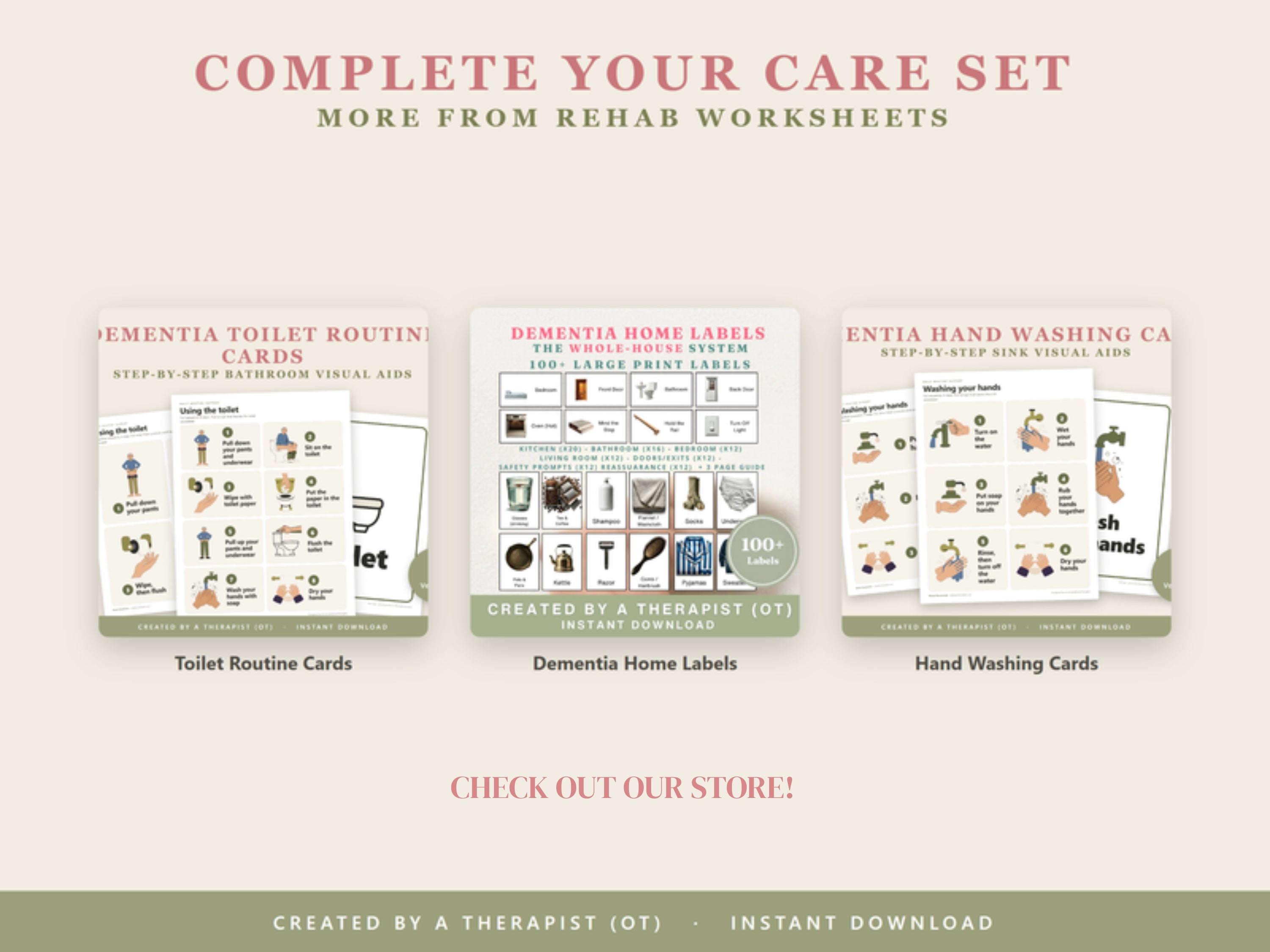 Complete your care set: toilet routine cards, dementia home labels and hand washing cards from Rehab Worksheets