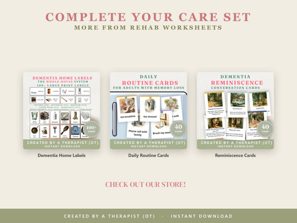Complete your care set: dementia home labels, daily routine cards and reminiscence cards from Rehab Worksheets
