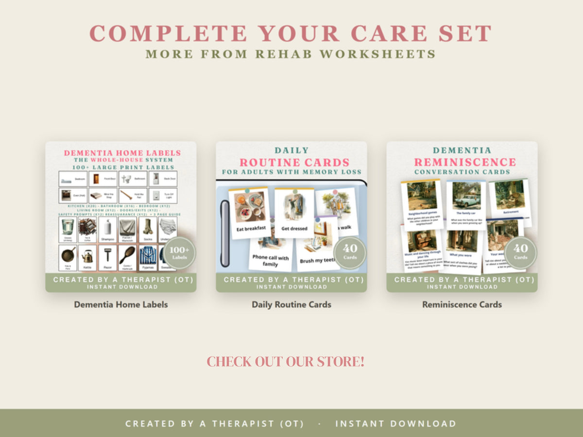 Complete your care set: dementia home labels, daily routine cards and reminiscence cards from Rehab Worksheets