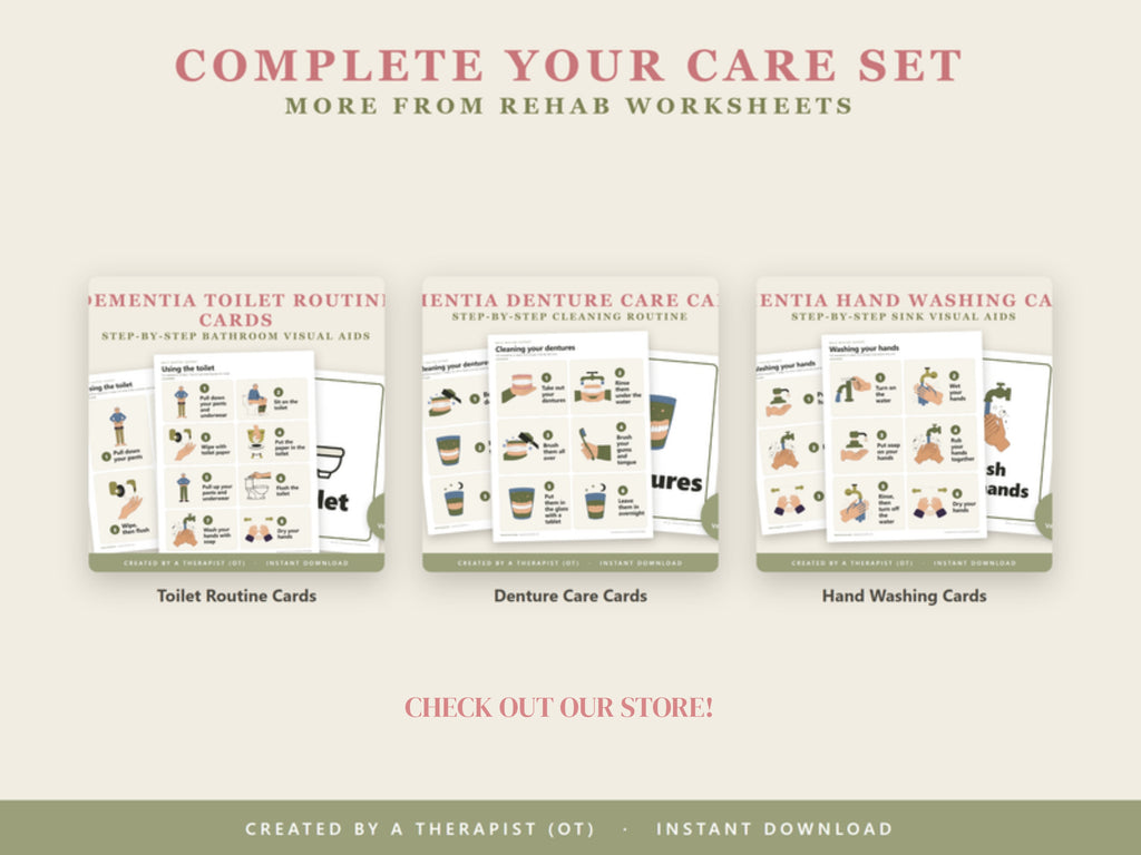 Complete your care set: toilet routine cards, denture care cards and hand washing cards from Rehab Worksheets