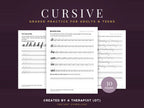 Cursive: graded practice for adults and teens, 30 pages, created by an occupational therapist