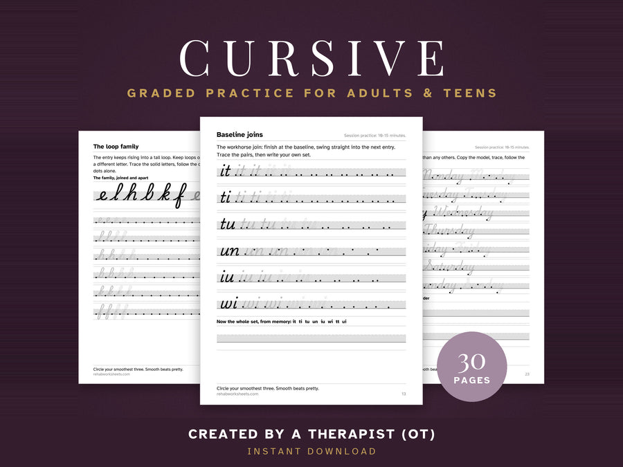 Cursive Handwriting Practice for Adults and Teens (30) - Letters, Joins and Words
