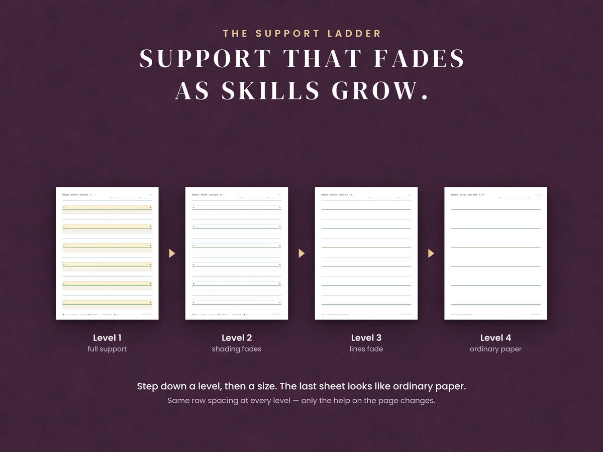 The support ladder: four levels from full color-coding down to ordinary paper with the same spacing