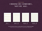 Four sizes chosen by comfort, not by age: wide 1 inch, medium 3/4 inch, standard 1/2 inch, transition 3/8 inch