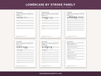 Lowercase by stroke family: letters grouped by the stroke they share
