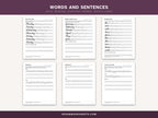 Words and sentences: days, months, everyday words and whole lines