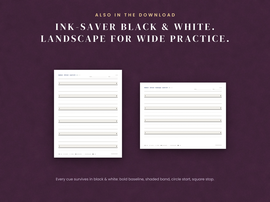 Also included: ink-saver black and white set and landscape pages for wide practice