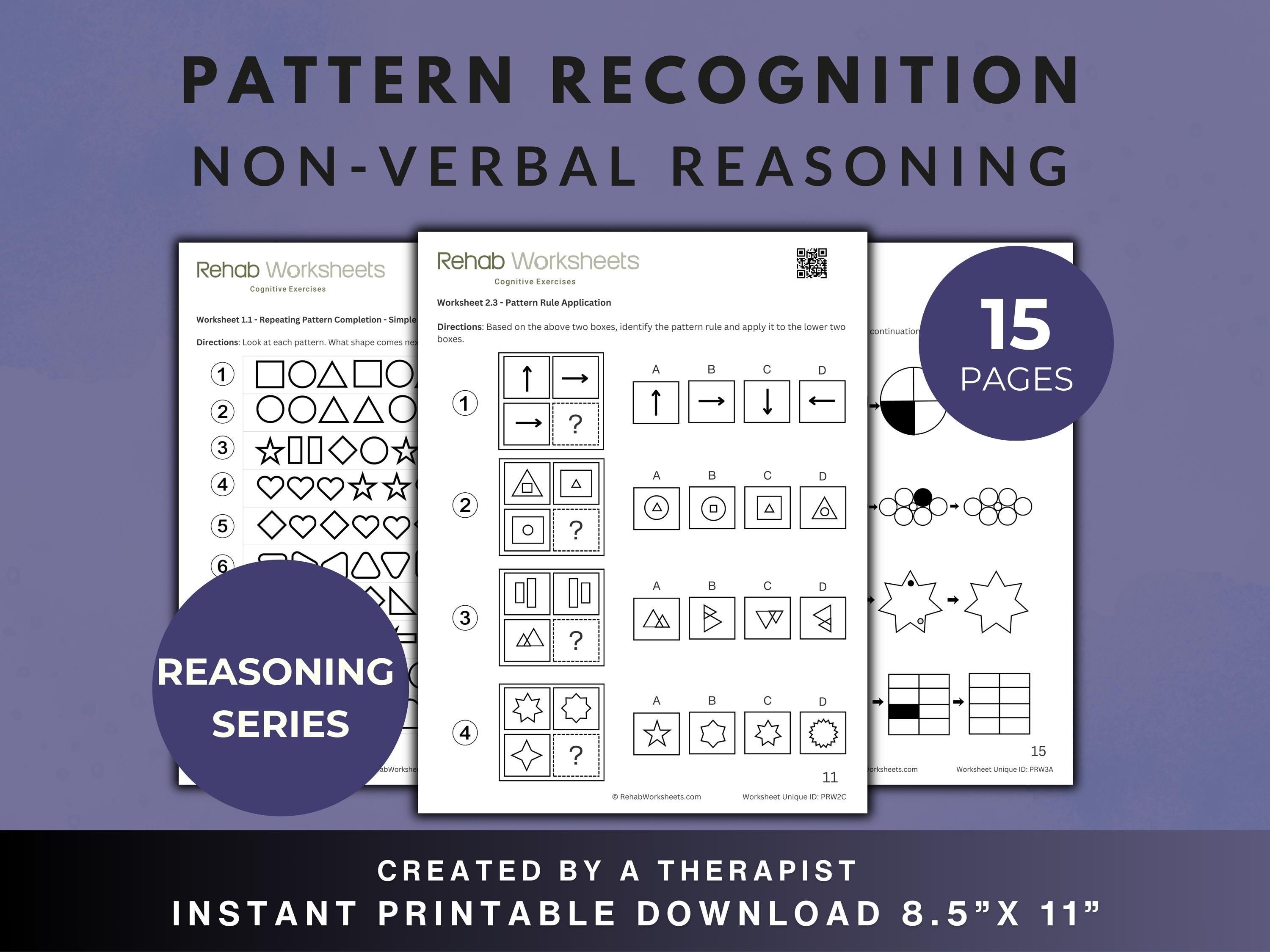 Pattern Recognition (15 Worksheets) - Reasoning