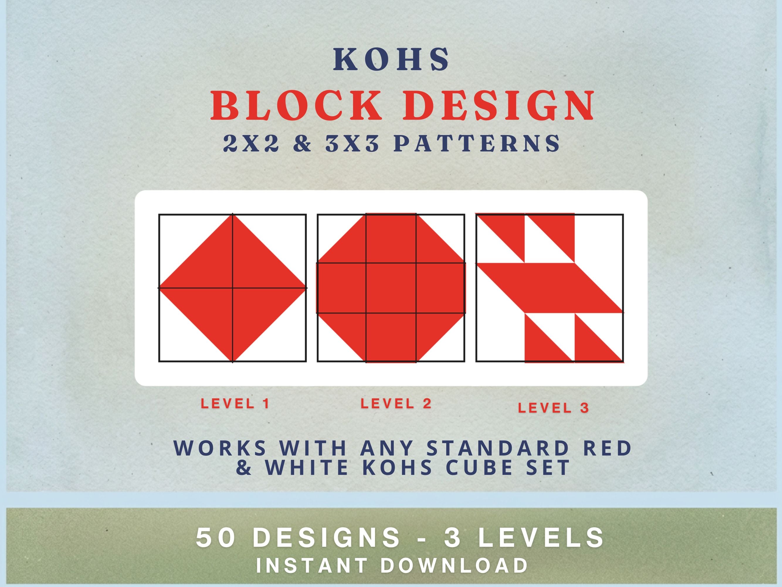 Kohs Block Design Pattern Cards (50) — Printable Graded Set