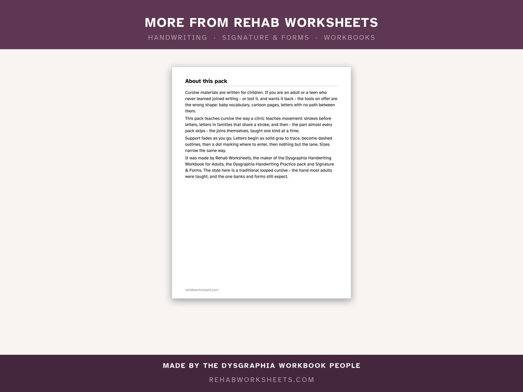 More from Rehab Worksheets: handwriting, signature and forms, and workbooks