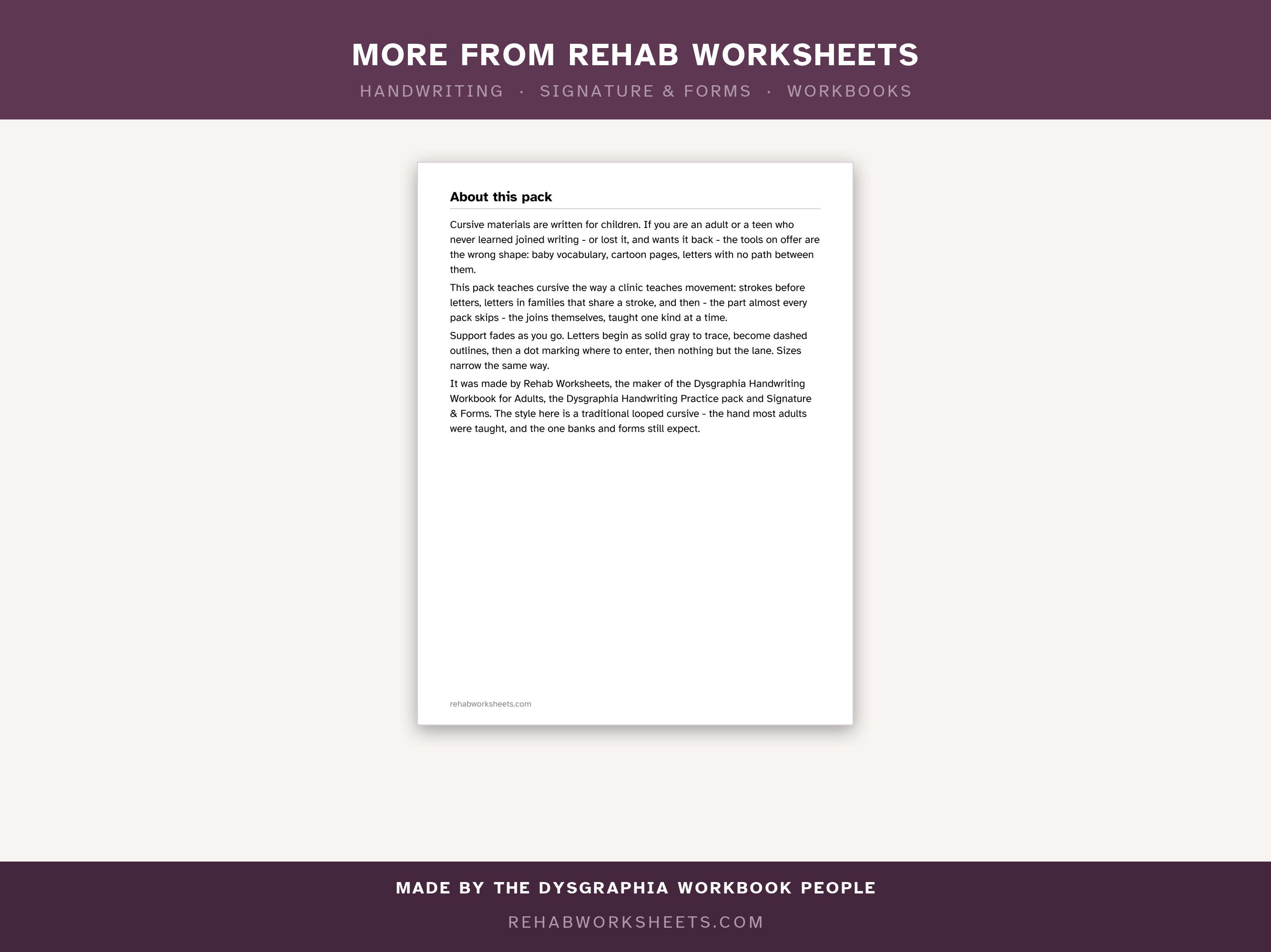 More from Rehab Worksheets: handwriting, signature and forms, and workbooks