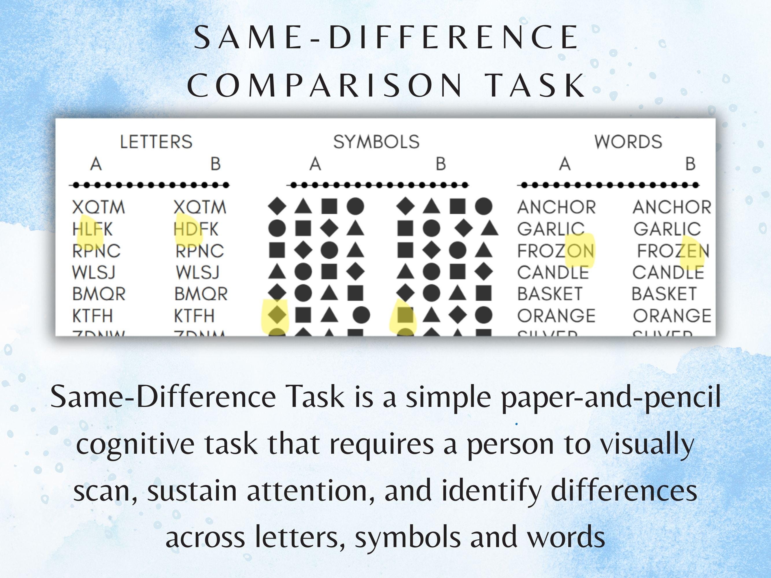 Same–Difference Comparison Worksheets (15 Worksheets) - Attention