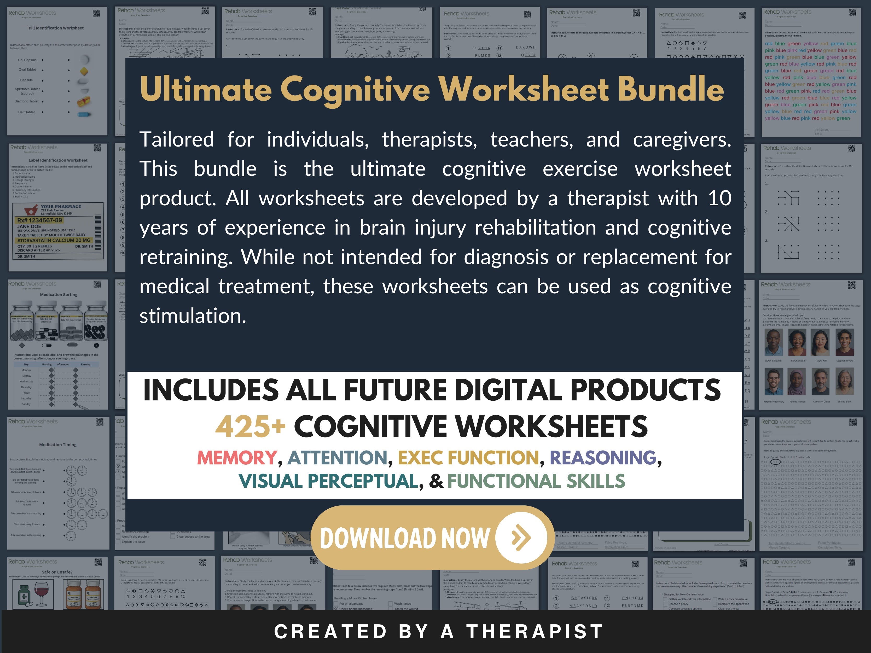 Digital mega bundle from Rehab Worksheets featuring multiple downloadable mental health and therapy resources in a single product.