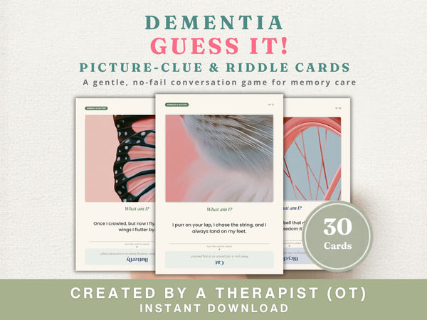 Guess It! Picture Riddle Cards for Dementia (30 Cards) — No-Fail Memory Care Game