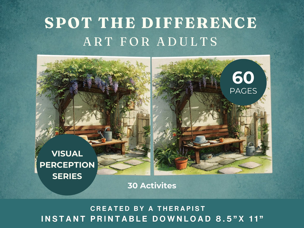 Dementia Spot the Difference Worksheets (30) — Realistic Scenes for Adults