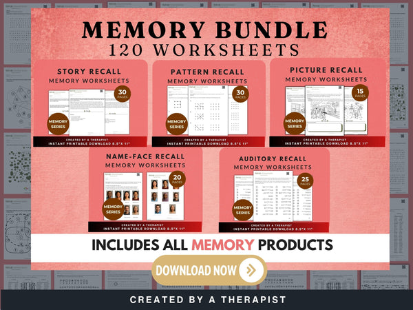 Memory Worksheets Bundle (120) — Complete Memory Rehab Set