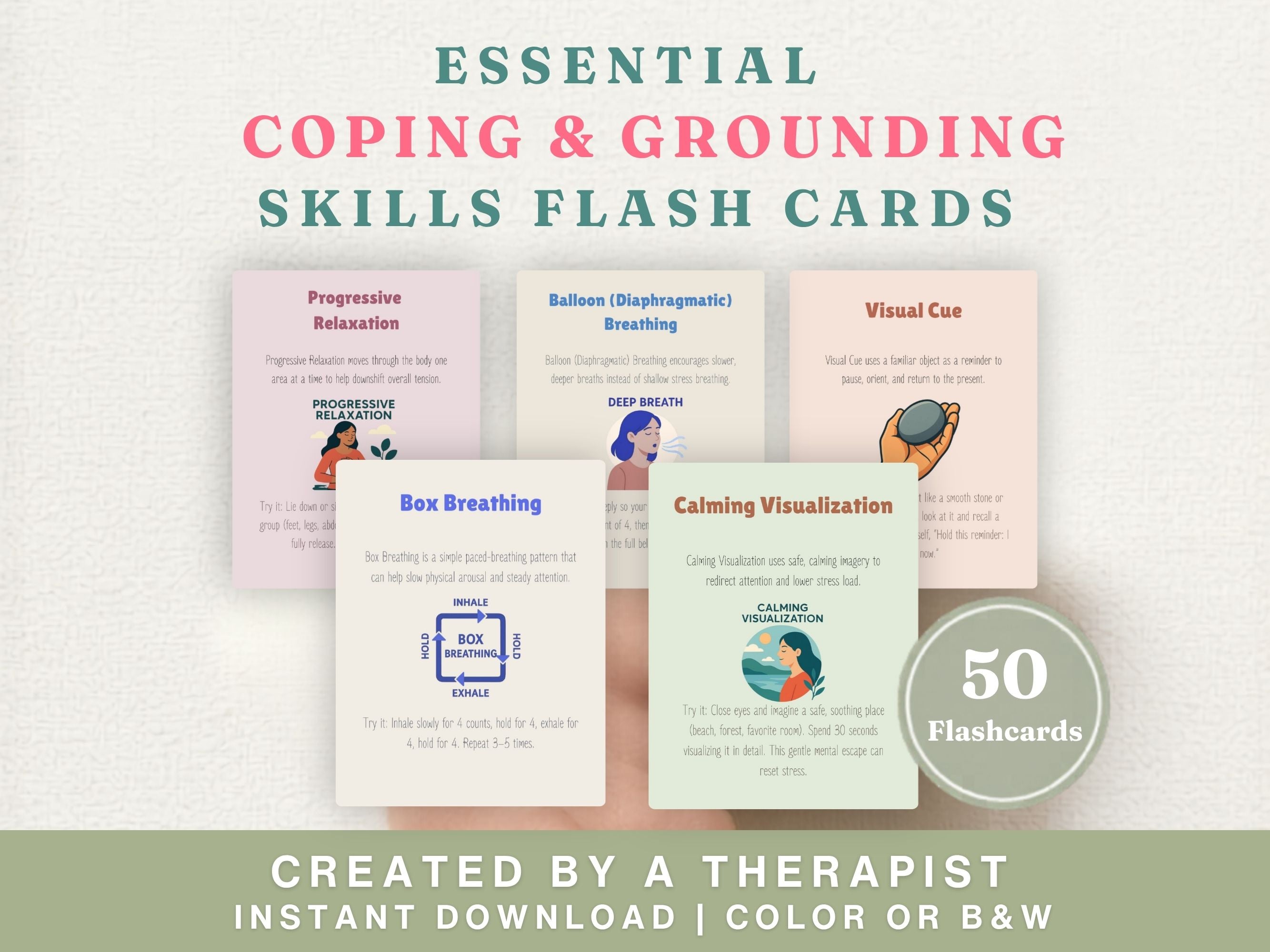 Coping Skills & Grounding Flash Cards — Printable Calming Strategies