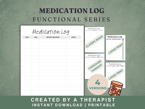 Medication Log Printable — 4 Versions Including Large Print