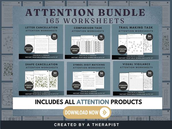 Attention Worksheets Bundle (165) — Complete Attention Rehab Set