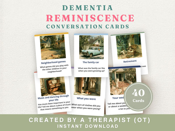 Dementia Reminiscence Cards (40) — Illustrated Conversation Prompts