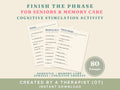 Finish the Phrase Worksheets for Seniors (80 Prompts) — Dementia Activity