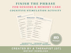 Finish the Phrase Worksheets for Seniors (80 Prompts) — Dementia Activity