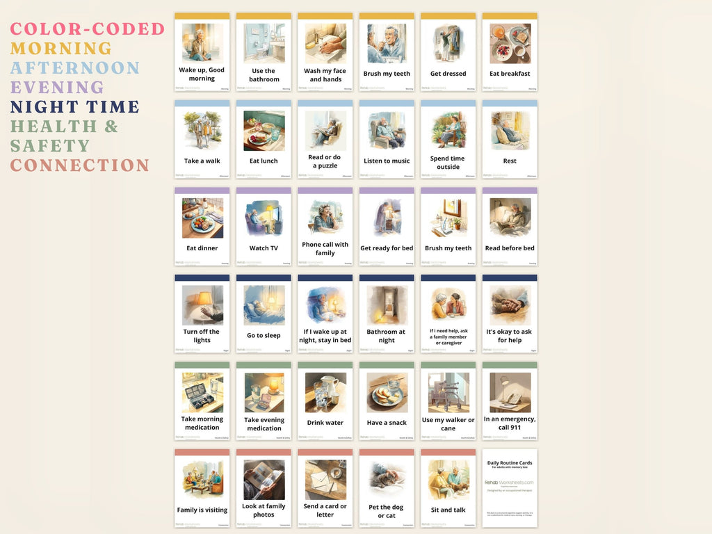 Dementia Daily Routine Cards — Visual Schedule for Memory Loss
