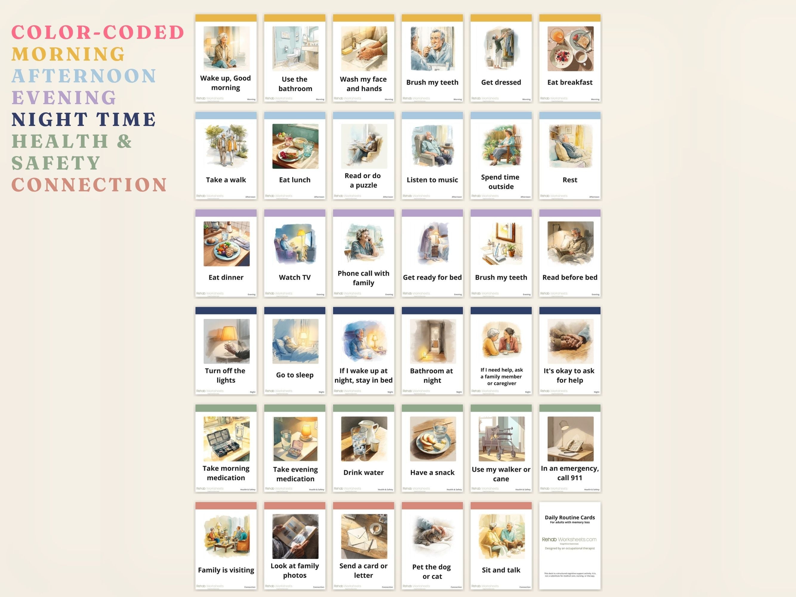 Dementia Daily Routine Cards — Visual Schedule for Memory Loss
