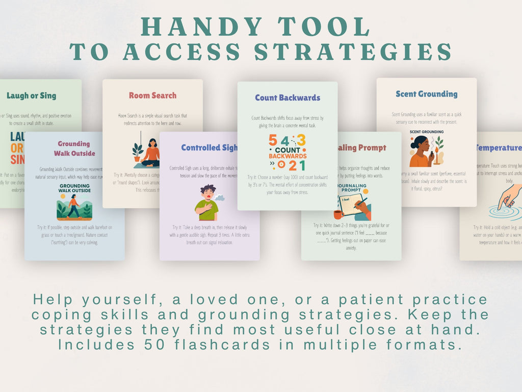 Coping Skills & Grounding Flash Cards — Printable Calming Strategies