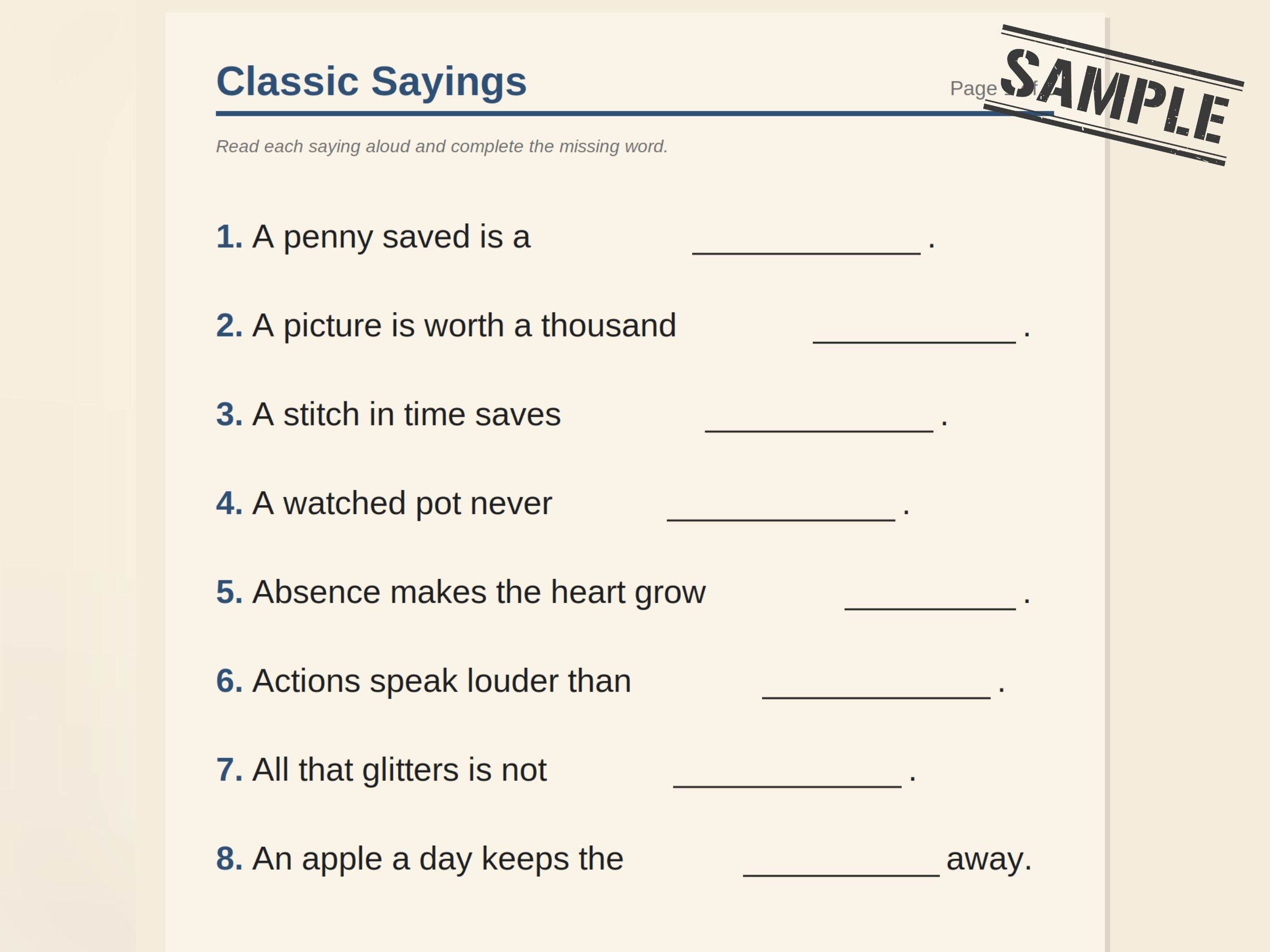 Finish the Phrase Worksheets for Seniors (80 Prompts) — Dementia Activity