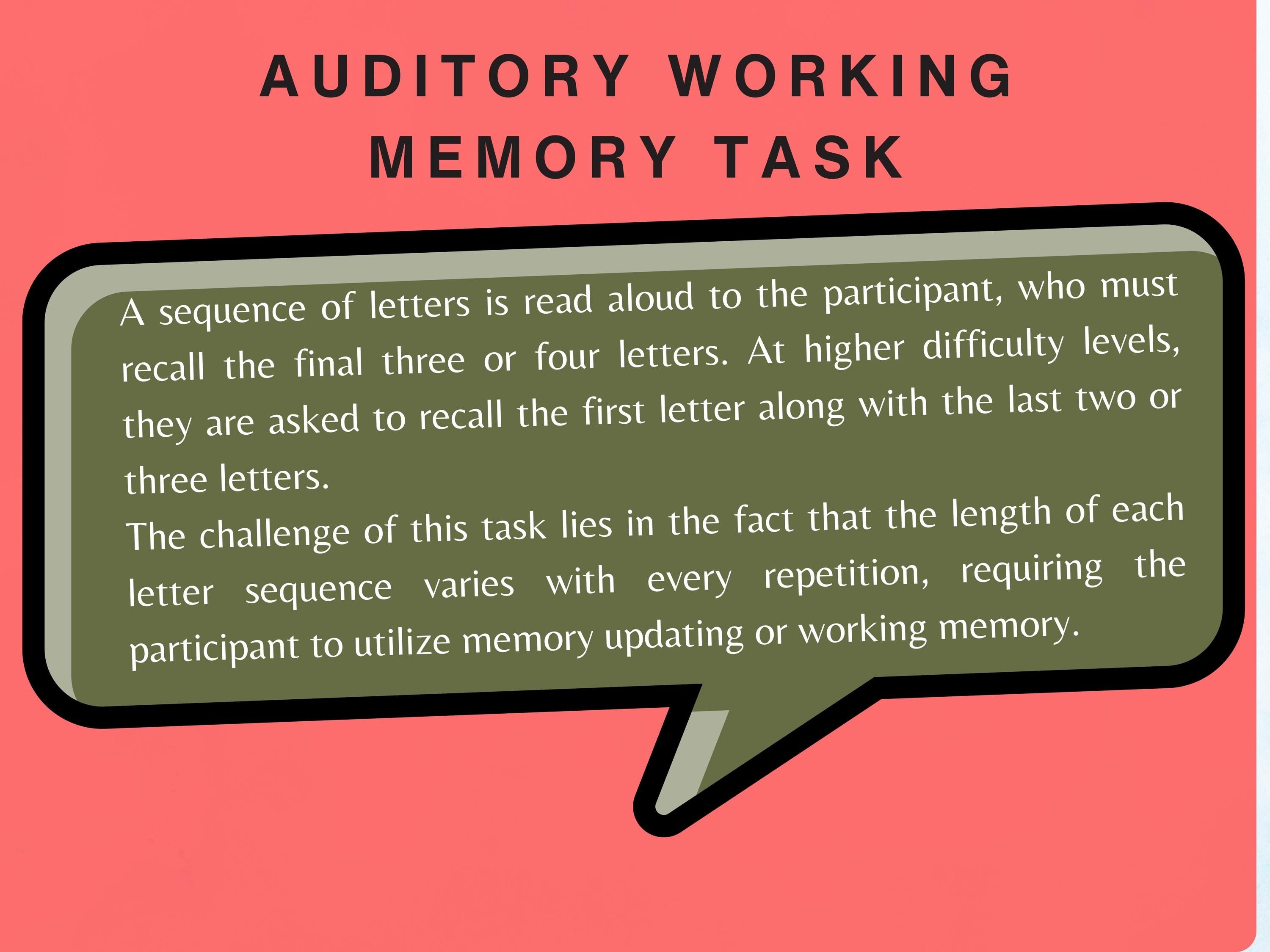 Auditory Working Memory Task (25 Worksheets) - Memory