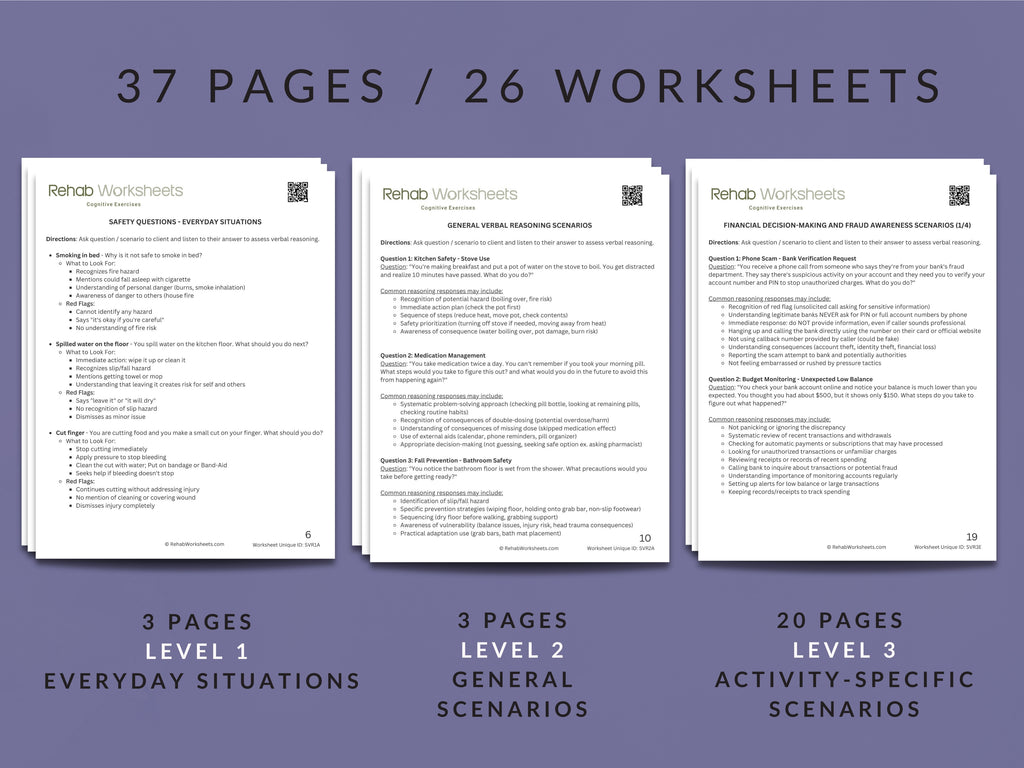 Safety Reasoning Worksheets (26 Worksheets) – Verbal Reasoning - Rehab Worksheets