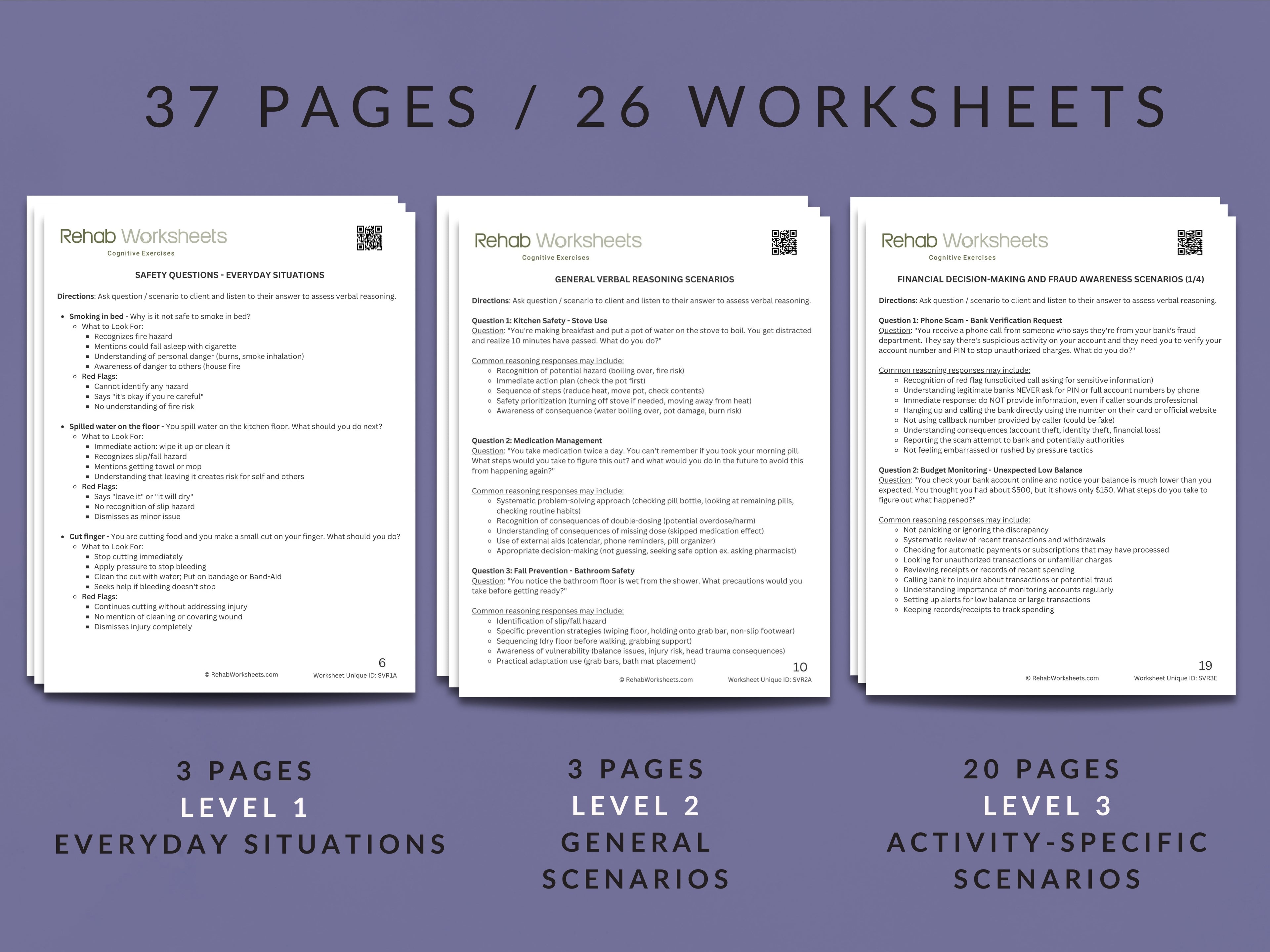 Safety Reasoning Worksheets (26 Worksheets) – Verbal Reasoning - Rehab Worksheets