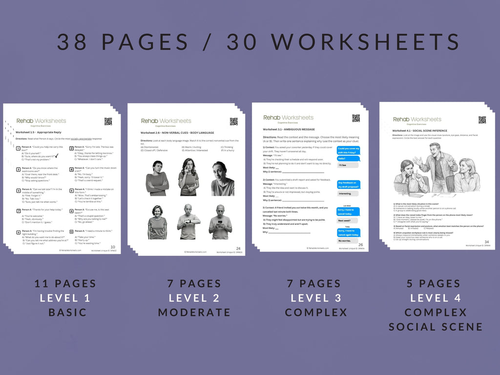 Social Reasoning (30 Worksheets) - Reasoning - Rehab Worksheets
