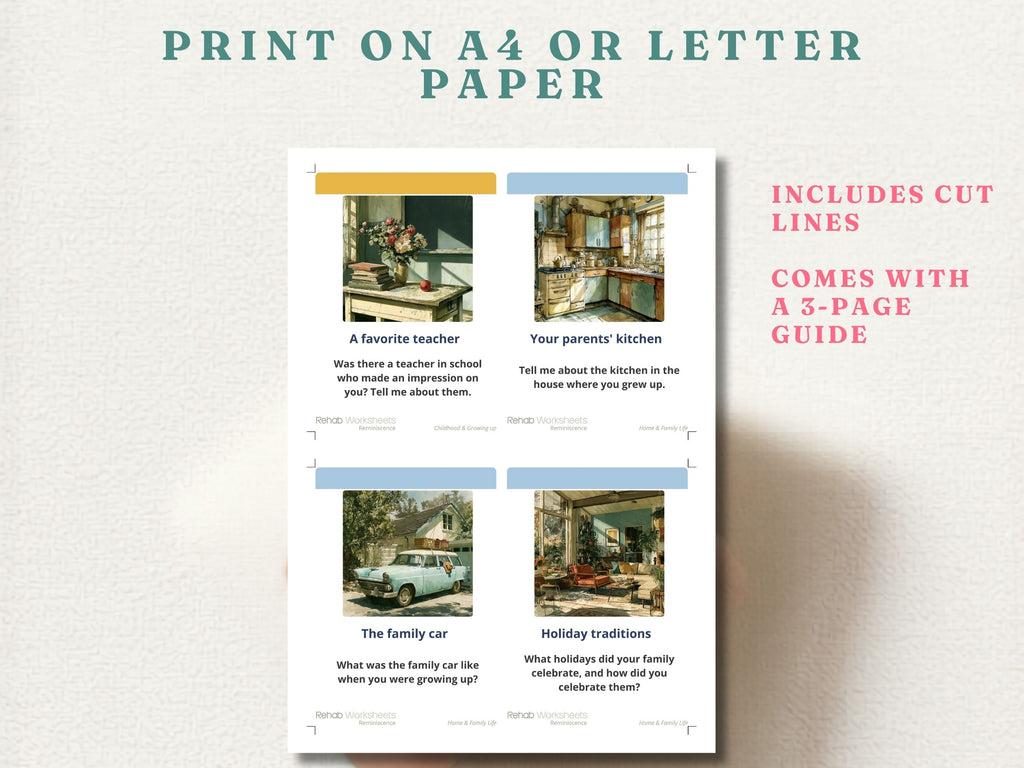 Dementia Reminiscence Cards (40) — Illustrated Conversation Prompts