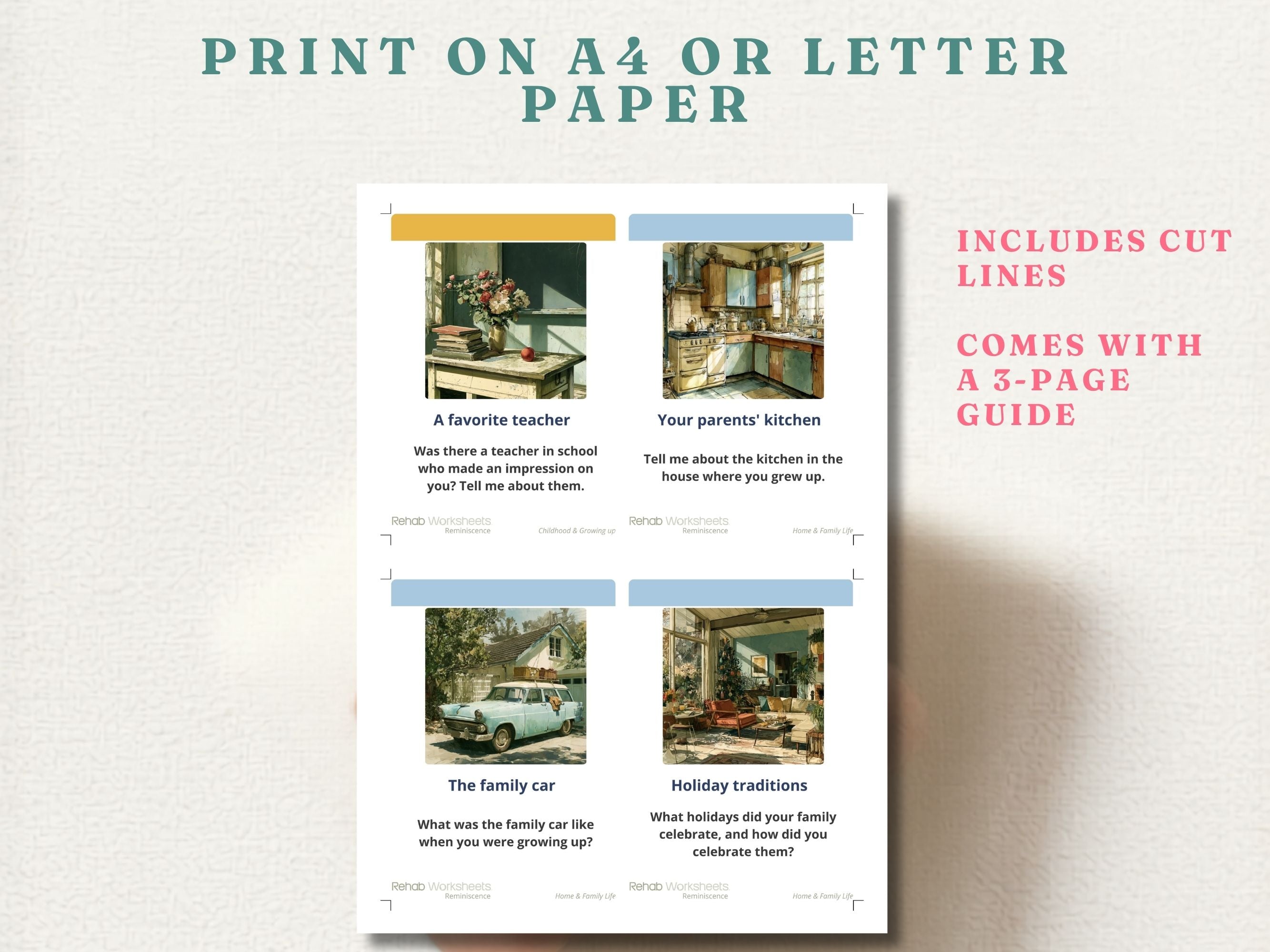 Dementia Reminiscence Cards (40) — Illustrated Conversation Prompts
