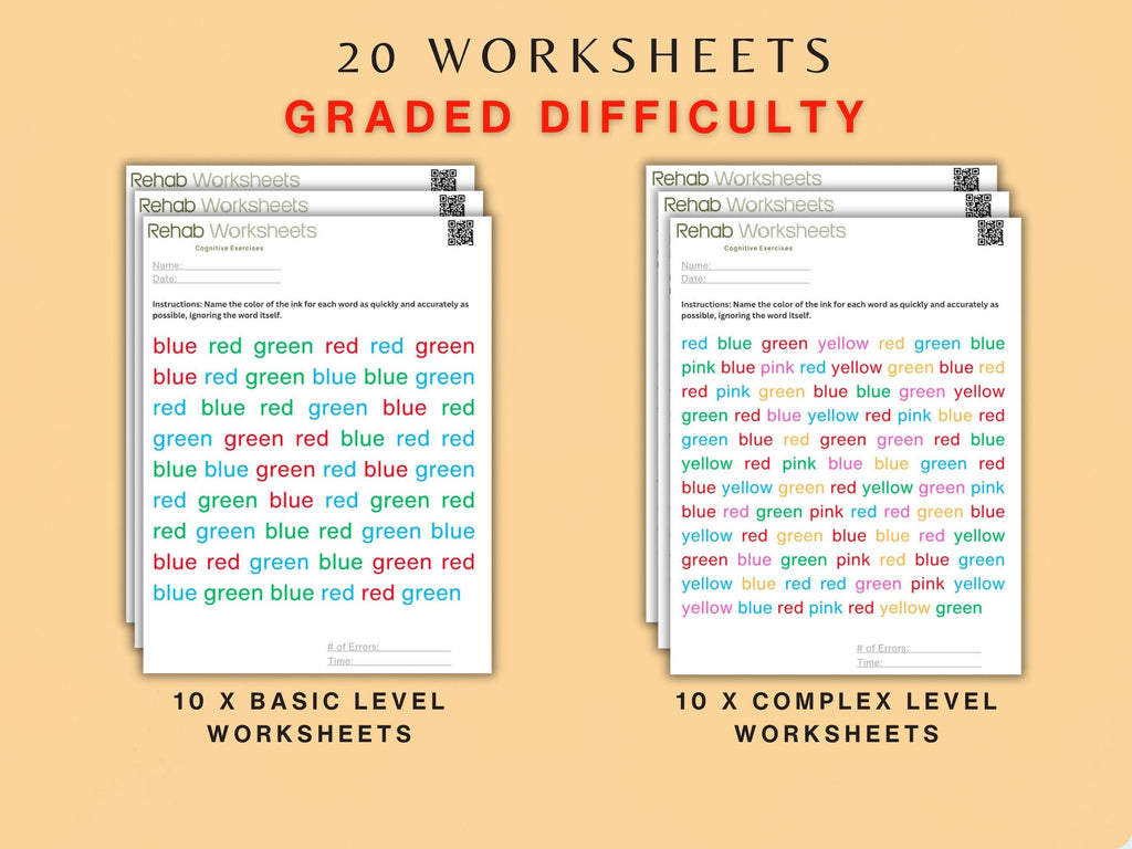 Stroop Task Cognitive Exercise Bundle (20 Worksheets) - Executive Functioning