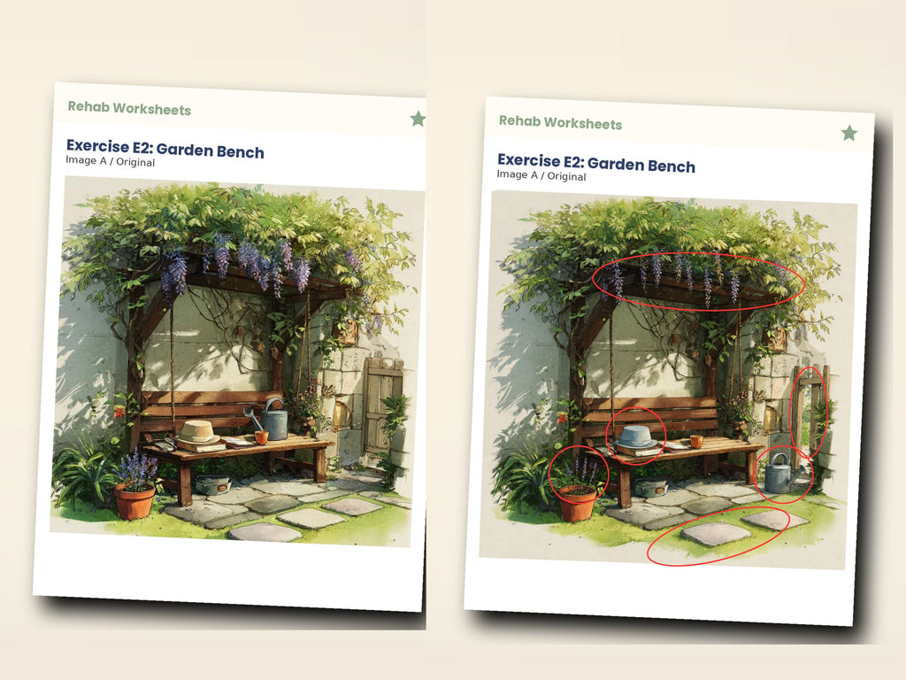Dementia Spot the Difference Worksheets (30) — Realistic Scenes for Adults