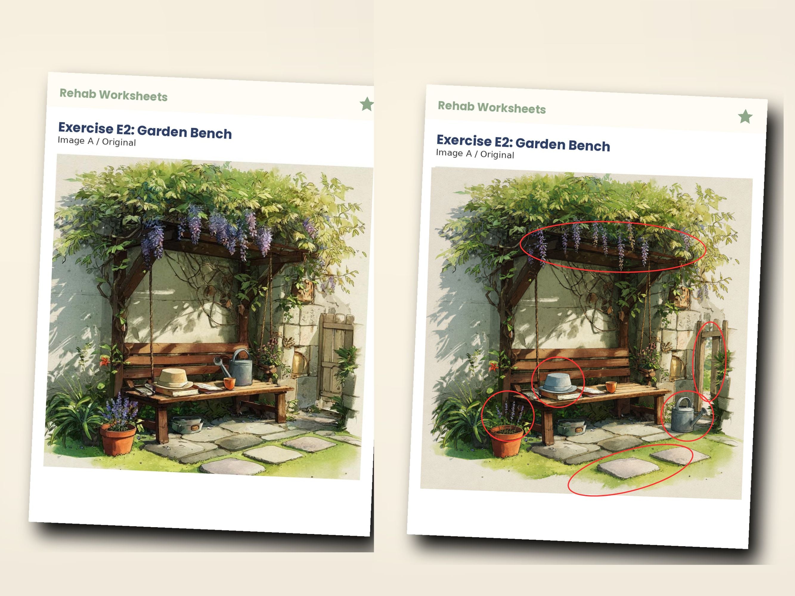 Dementia Spot the Difference Worksheets (30) — Realistic Scenes for Adults