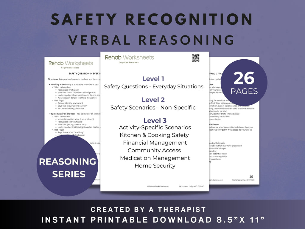 Safety Reasoning Worksheets (26 Worksheets) – Verbal Reasoning - Rehab Worksheets