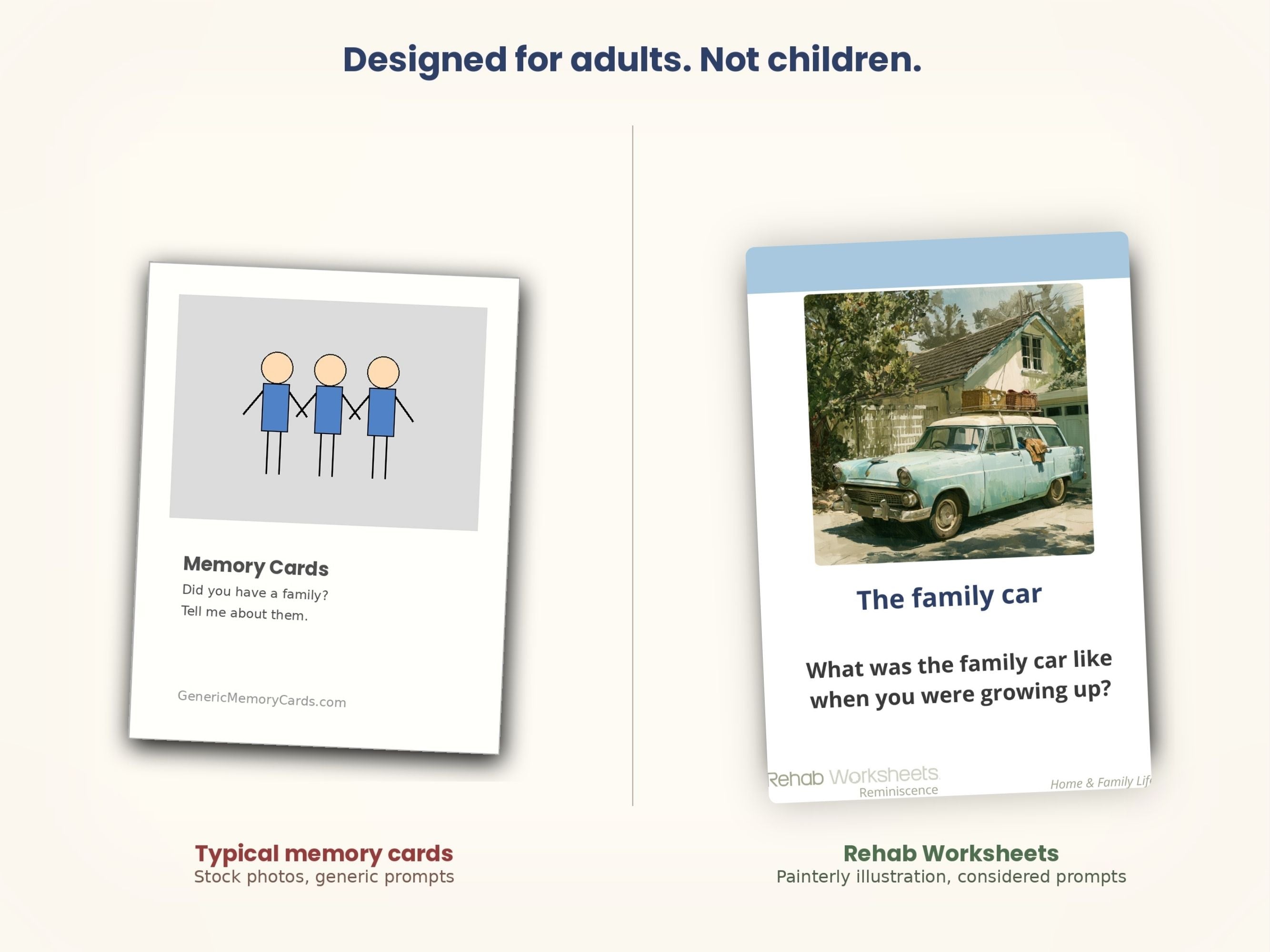Dementia Reminiscence Cards (40) — Illustrated Conversation Prompts